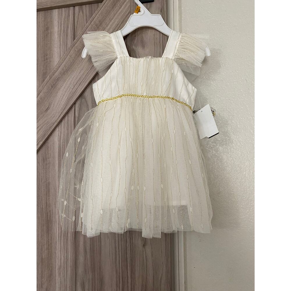NWT Popatu 12 months cream with gold detail dress